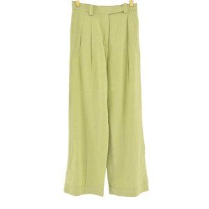 VTG 90s SONIA RYKIEL Womens Size 36 Pants Green Wide Leg High Rise Linen Cotton